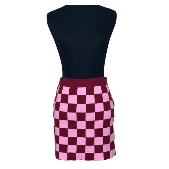 Forever 21 red pink checkers pull on knit mini skirt size M - Picture 6 of 14